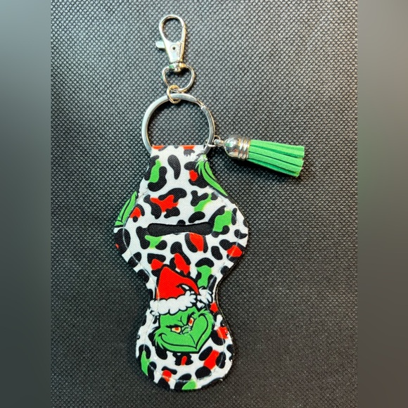 Grinch Leopard Print Christmas Chapstick Lipstick Holder Keychain - Picture 2 of 3